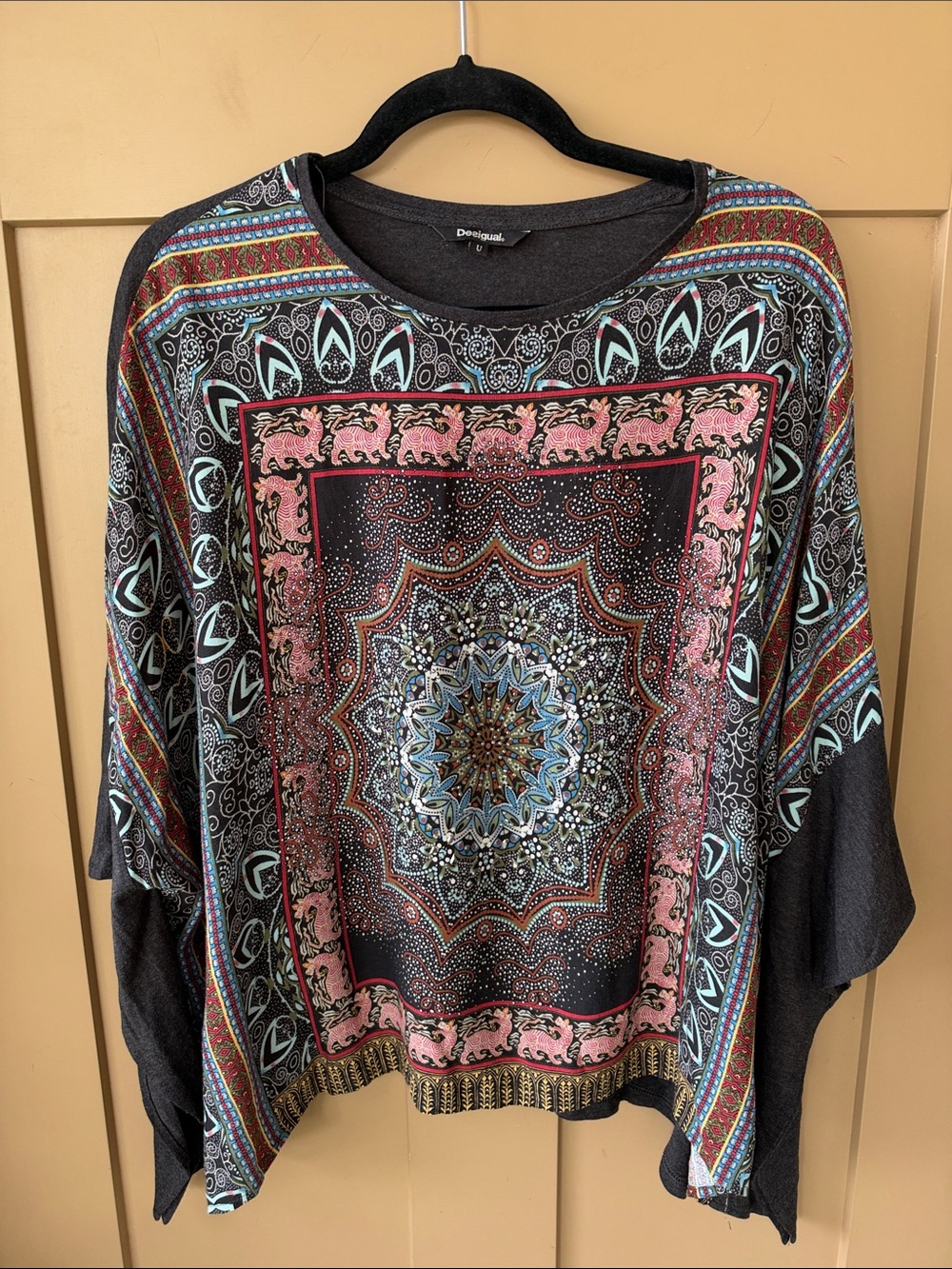 Desigual L Mandala Studded Boho Poncho Blouse Top Flowy